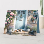 Cottagecore Floral Porch with Calico Cat Thank You Card