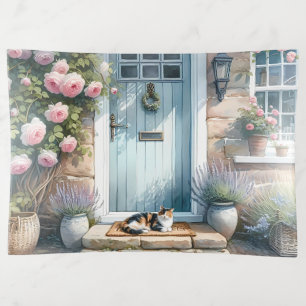 Cottagecore Floral Porch with Calico Cat Trinket Tray