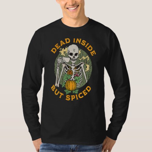 Cottagecore Floral Skelton with Pumpkin Spiced Cof T_Shirt
