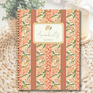 Cottagecore Floral Striped Personalized Notebook