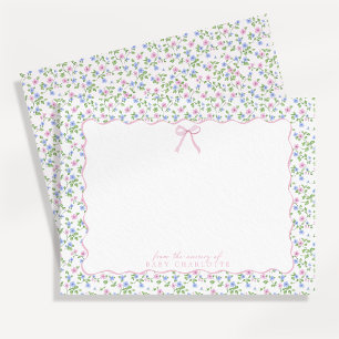 Cottagecore Floral Wavy Frame Pink Bow Note Card