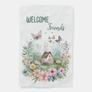 Cottagecore Floral Wreath and Cottage Garden Flag