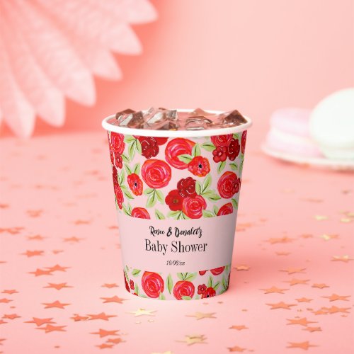 Cottagecore Flower Leaves Pattern Girl Baby Shower Paper Cups