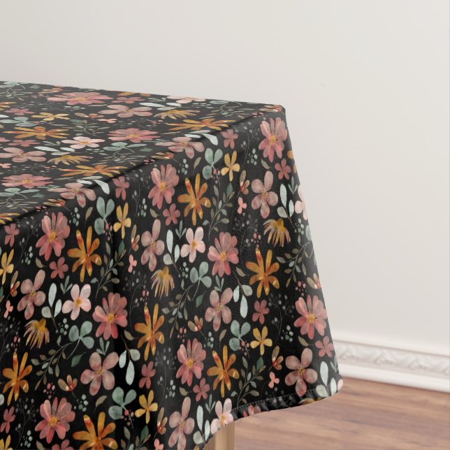 Cottagecore flower thanksgiving black  tablecloth (In Situ)