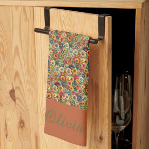 Cottagecore Flowers Botanical Garden monogram Kitchen Towel