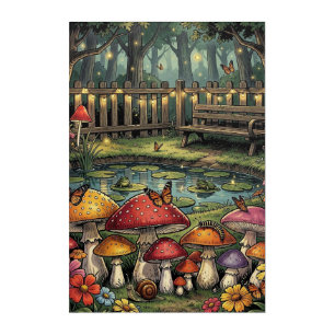 Cottagecore Forest Scene   Whimsical Mushrooms Acrylic Print