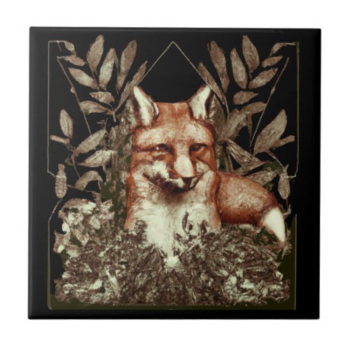 Cottagecore Fox Vintage Ceramic Tile