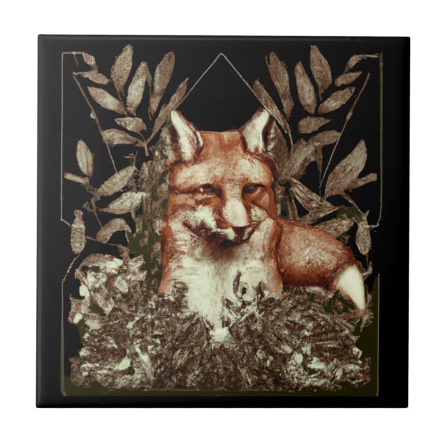 Cottagecore Fox Vintage Ceramic Tile (Front)