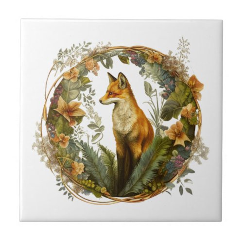 Cottagecore Fox Vintage Ceramic Tile