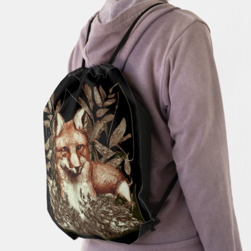 Cottagecore Fox Vintage Drawstring Bag