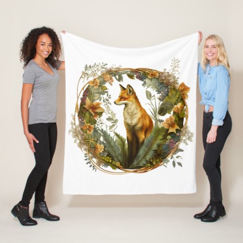 Cottagecore Fox Vintage Fleece Blanket