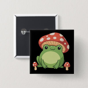 Cottagecore Frog Aesthetic Cute Frog with Mushroom Button