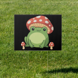 Cottagecore Frog Aesthetic Cute Frog with Mushroom Sign