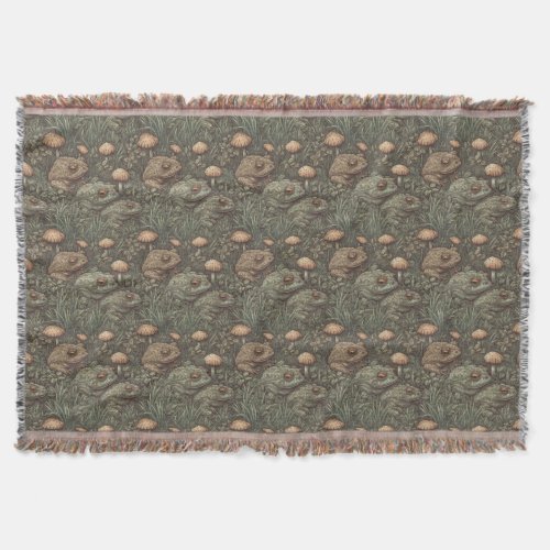 Cottagecore Frog and Mushroom Throw Blanket