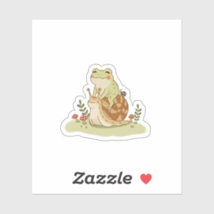 Cottagecore Frog and Snail Friendship Illustration Sticker