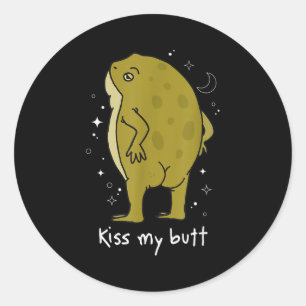 Cottagecore Frog Art Kiss My Butt Funny Frog Lover Classic Round Sticker