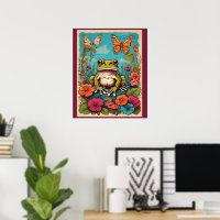 Cottagecore Frog Art - Vintage Colorful