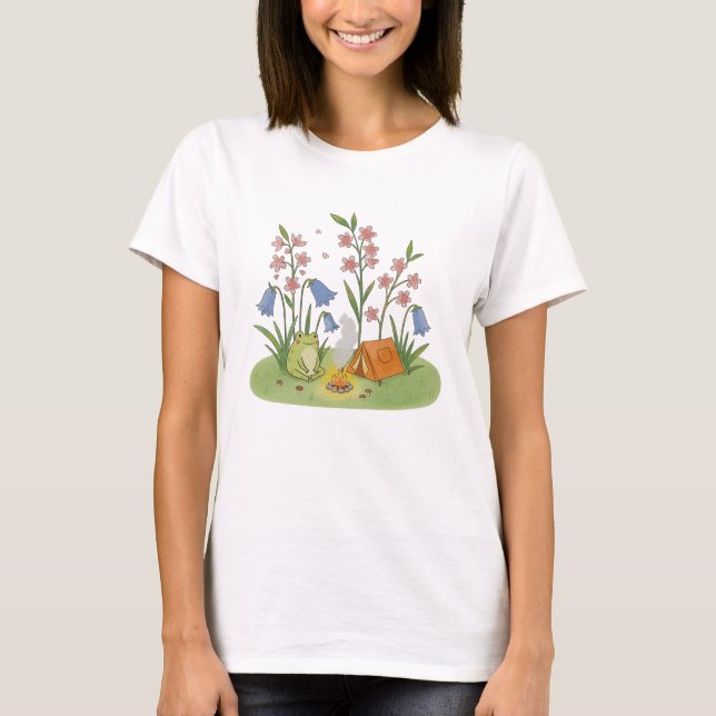 Cottagecore Frog Camping T-Shirt (Front)