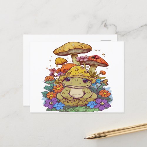 Cottagecore Frog Flowers Mushrooms Postcard