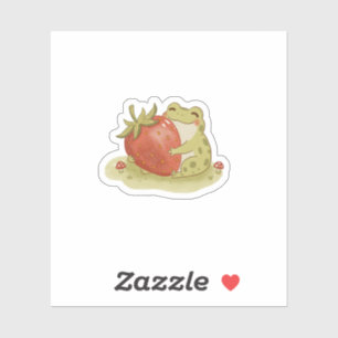 Cottagecore Frog Hugging Strawberry Illustration Sticker