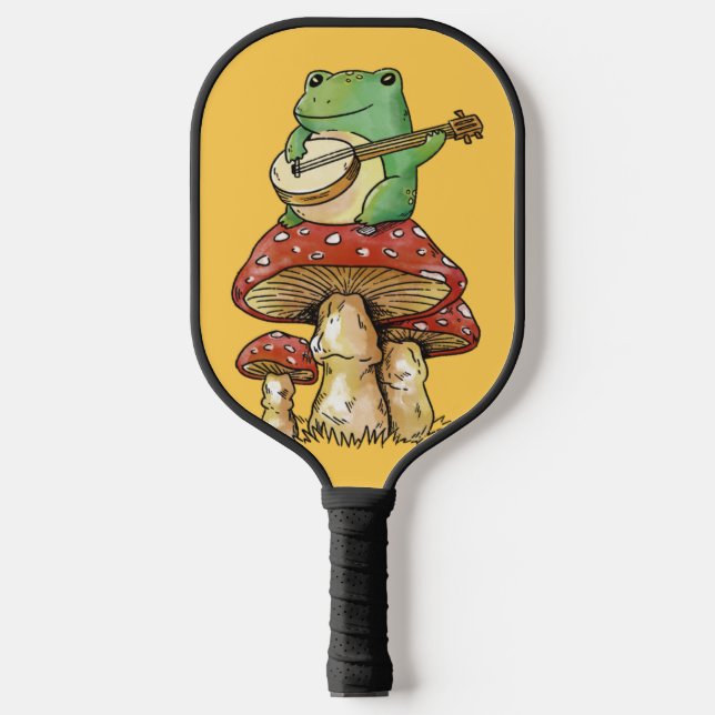 Cottagecore Frog Mushroom Banjo Pickleball Paddle (Front)