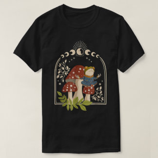 Cottagecore Frog Mushroom Celestial Moon Phase Zen T-Shirt