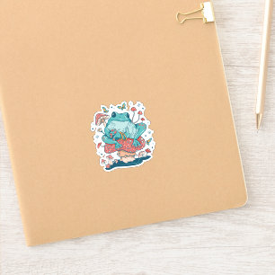 Cottagecore frog on mushroom house sticker
