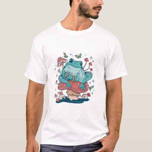 Cottagecore frog on mushroom house T_Shirt