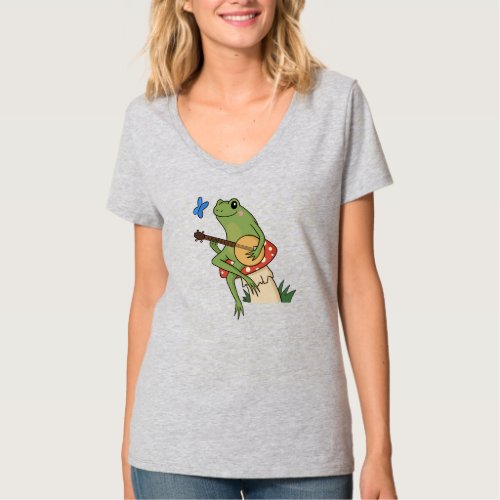 Cottagecore Frog Playing Banjo T_Shirt