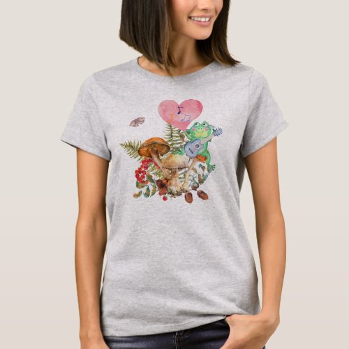 Cottagecore Frog Playing guitar on Mushroom T_Shirt