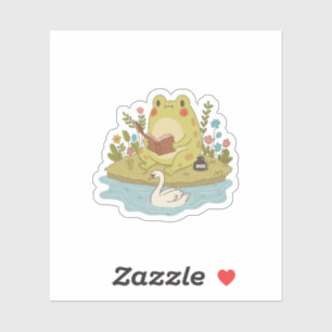 Cottagecore Frog Reading a Book Illustration Sticker
