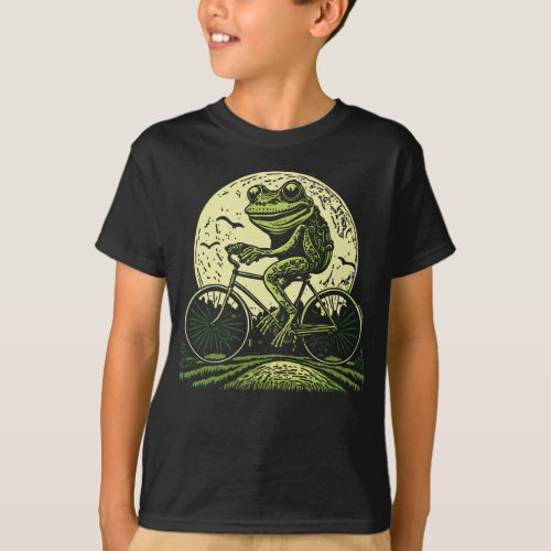 Cottagecore Frog Riding Bicycle T_Shirt