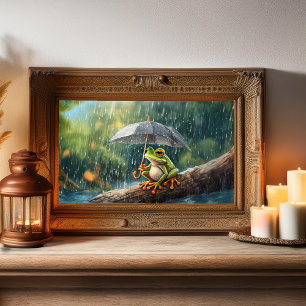 Cottagecore Frog Whimsical Woodland Rainy Day Poster