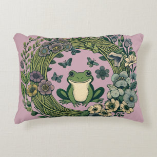 Cottagecore Frog Wildflowers Accent Pillow