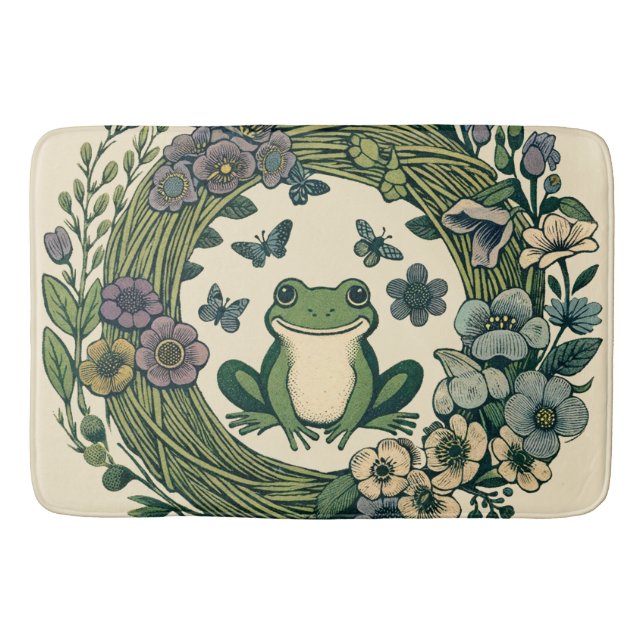 Cottagecore Frog Wildflowers                       Bath Mat (Front)