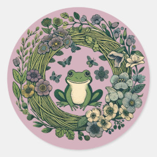 Cottagecore Frog Wildflowers Classic Round Sticker