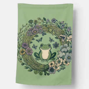 Cottagecore Frog Wildflowers House Flag