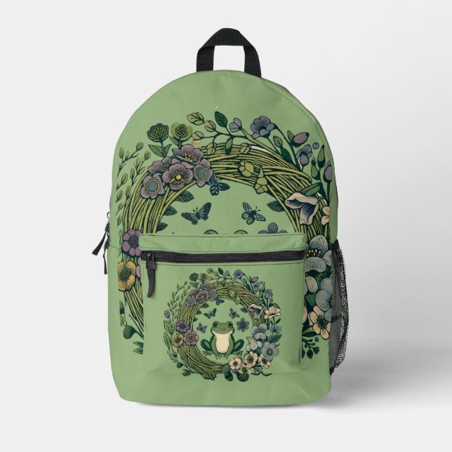 Cottagecore Frog Wildflowers                       Printed Backpack (Front)