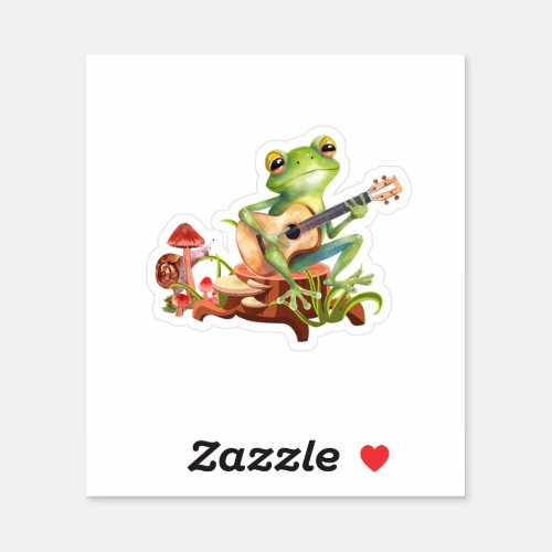 Cottagecore Frog With Acoustic Guitar Sticker
