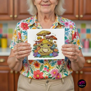 Cottagecore Frog with Flowers and Mushrooms Postcard