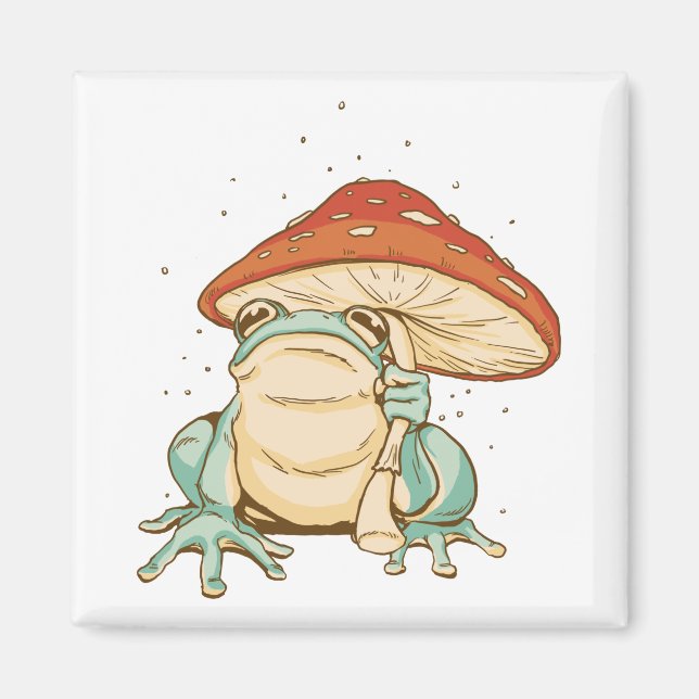 Cottagecore frog with mushroom magnet (Front)