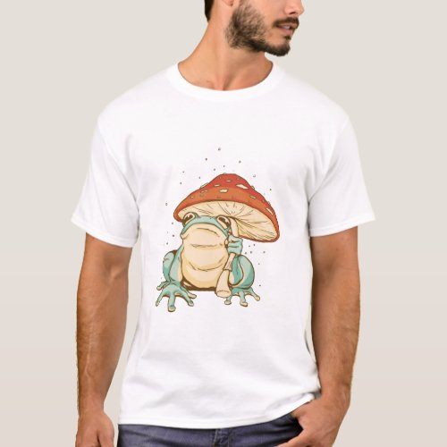 Cottagecore frog with mushroom T_Shirt