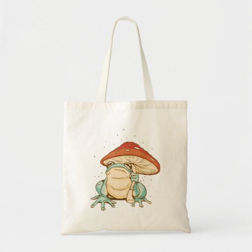 Cottagecore frog with mushroom tote bag