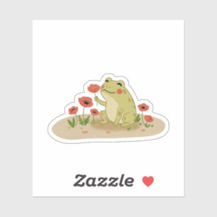 Cottagecore Frog with Poppies Sticker