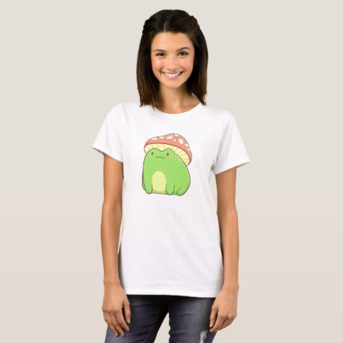 Cottagecore Frog With Toadstool Mushroom Hat T_Shirt