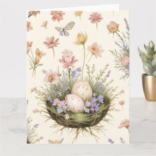 Cottagecore Garden Easter Eggs Nests Vintage Bota Card