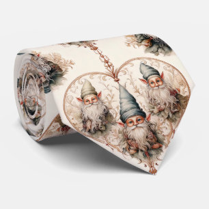 Cottagecore Garden Gnome Vintage Watercolor Patter Neck Tie