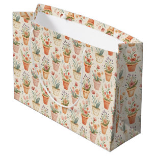 Cottagecore Garden Pots with Abstract Flowers Large Gift Bag