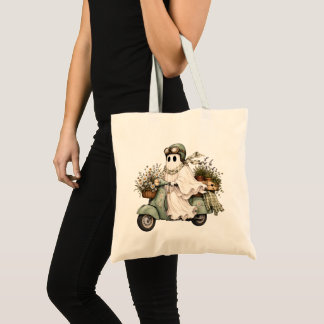 Cottagecore Ghost on a Scooter Tote Bag