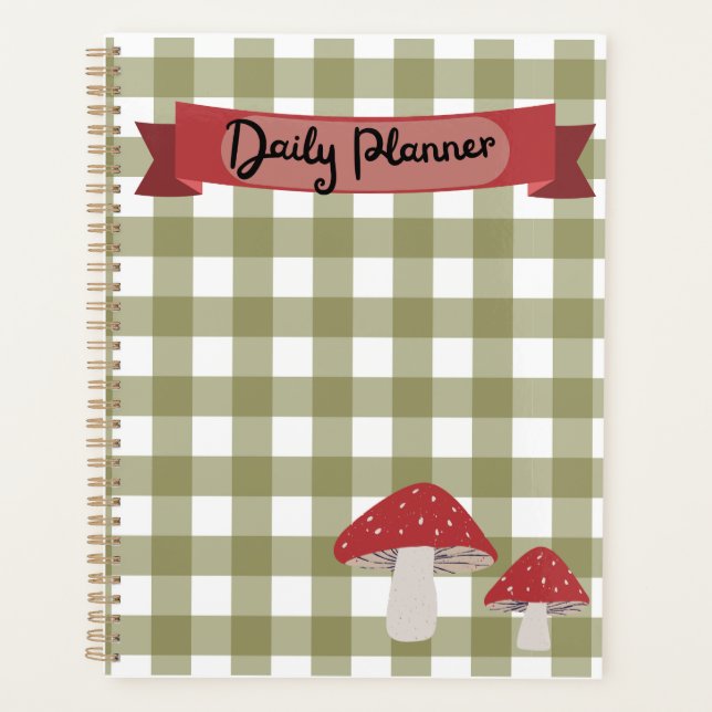 Cottagecore gingham mushroom planner (Front)
